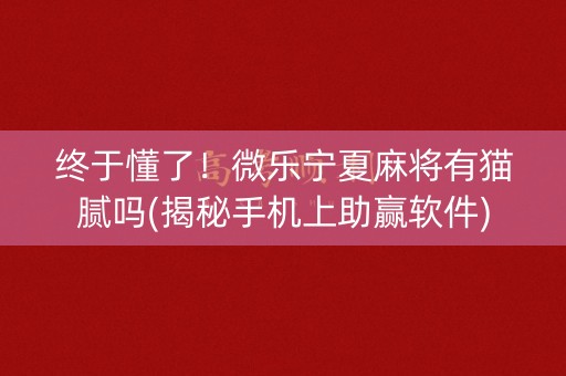 终于懂了！微乐宁夏麻将有猫腻吗(揭秘手机上助赢软件)