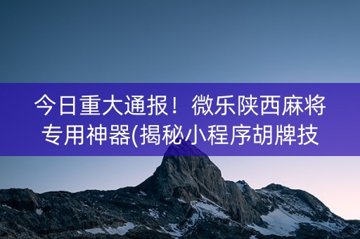 今日重大通报！微乐陕西麻将专用神器(揭秘小程序胡牌技巧)