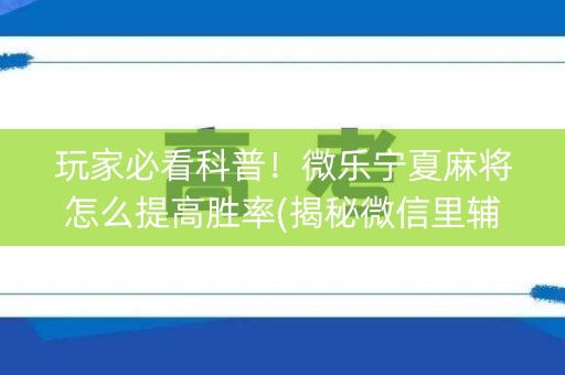 玩家必看科普！微乐宁夏麻将怎么提高胜率(揭秘微信里辅牌器)