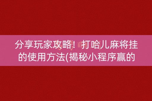 分享玩家攻略！打哈儿麻将挂的使用方法(揭秘小程序赢的秘诀)