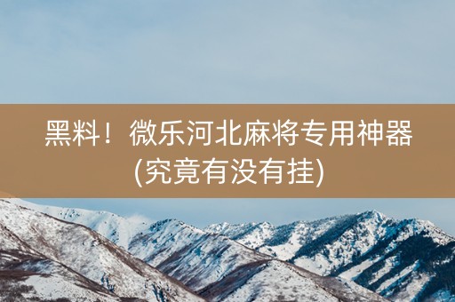 黑料！微乐河北麻将专用神器(究竟有没有挂)