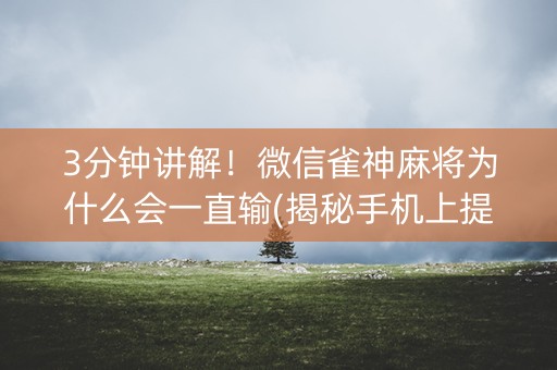 3分钟讲解！微信雀神麻将为什么会一直输(揭秘手机上提高胜率)