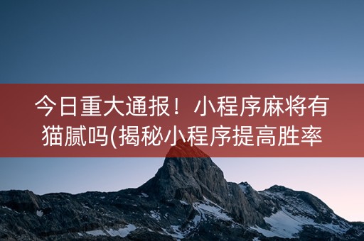 今日重大通报！小程序麻将有猫腻吗(揭秘小程序提高胜率)