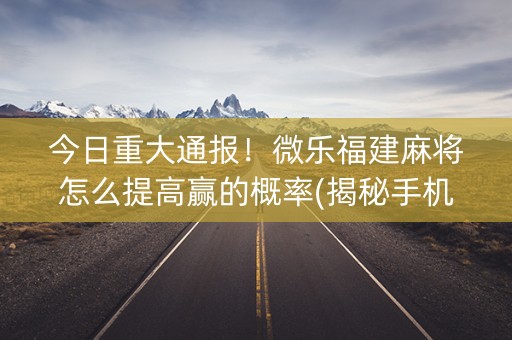 今日重大通报！微乐福建麻将怎么提高赢的概率(揭秘手机上胜率到哪调)