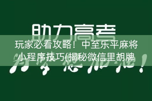 玩家必看攻略！中至乐平麻将小程序技巧(揭秘微信里胡牌神器)