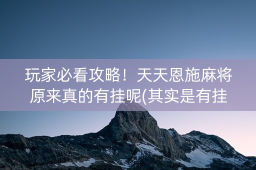 玩家必看攻略！天天恩施麻将原来真的有挂呢(其实是有挂确实有挂)
