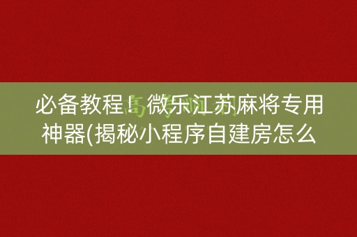 必备教程！微乐江苏麻将专用神器(揭秘小程序自建房怎么赢)