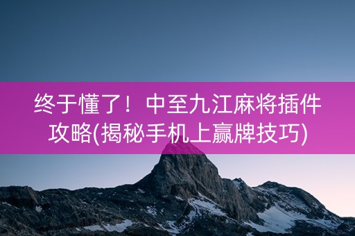 终于懂了！中至九江麻将插件攻略(揭秘手机上赢牌技巧)