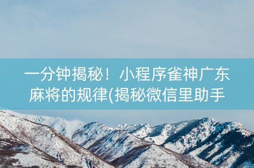 一分钟揭秘！小程序雀神广东麻将的规律(揭秘微信里助手软件)