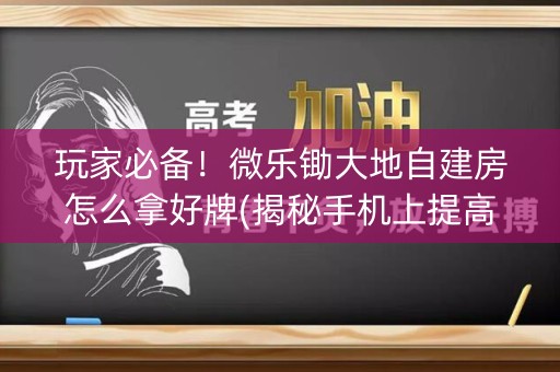 玩家必备！微乐锄大地自建房怎么拿好牌(揭秘手机上提高赢的概率)