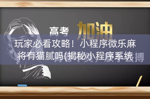 玩家必看攻略！小程序微乐麻将有猫腻吗(揭秘小程序系统发好牌)