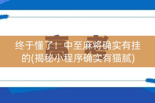 终于懂了！中至麻将确实有挂的(揭秘小程序确实有猫腻)