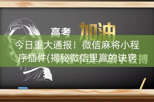 今日重大通报！微信麻将小程序插件(揭秘微信里赢的诀窍)