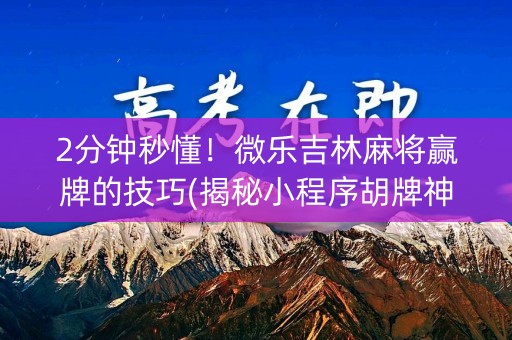 2分钟秒懂！微乐吉林麻将赢牌的技巧(揭秘小程序胡牌神器)