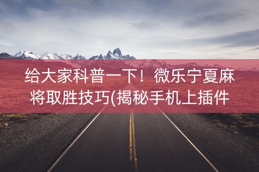 给大家科普一下！微乐宁夏麻将取胜技巧(揭秘手机上插件下载)
