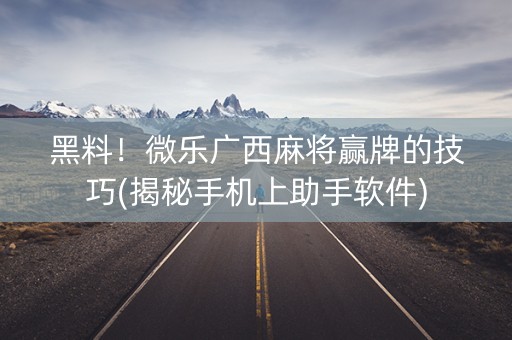 黑料！微乐广西麻将赢牌的技巧(揭秘手机上助手软件)