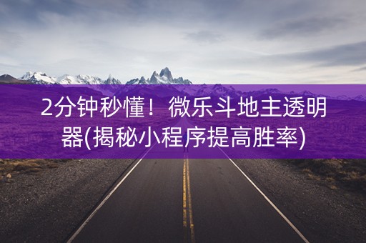 2分钟秒懂！微乐斗地主透明器(揭秘小程序提高胜率)