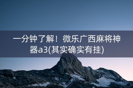 一分钟了解！微乐广西麻将神器a3(其实确实有挂)