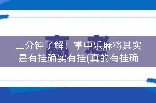 三分钟了解！掌中乐麻将其实是有挂确实有挂(真的有挂确实有挂)