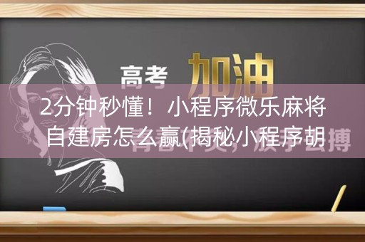 2分钟秒懂！小程序微乐麻将自建房怎么赢(揭秘小程序胡牌技巧)