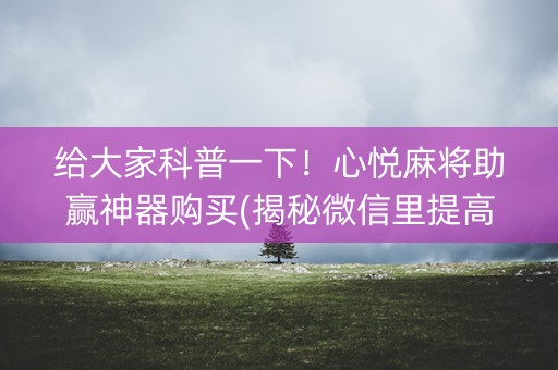 给大家科普一下！心悦麻将助赢神器购买(揭秘微信里提高胜率)
