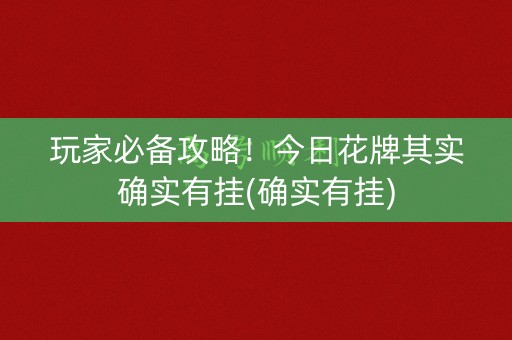 玩家必备攻略！今日花牌其实确实有挂(确实有挂)