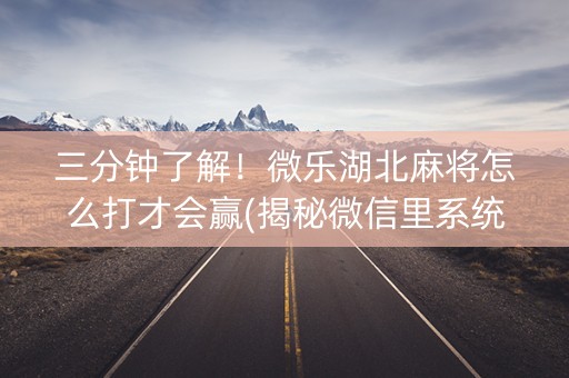 三分钟了解！微乐湖北麻将怎么打才会赢(揭秘微信里系统发好牌)