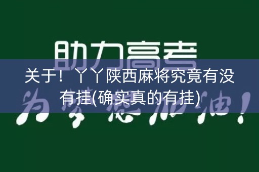 关于！丫丫陕西麻将究竟有没有挂(确实真的有挂)