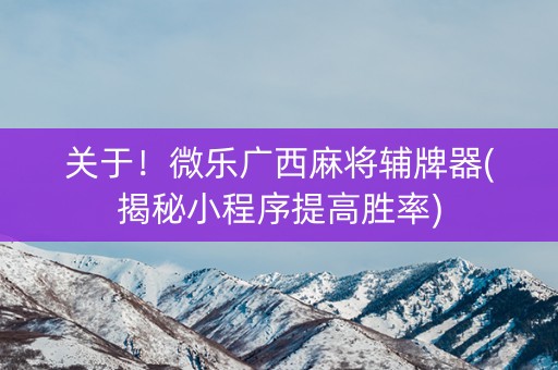 关于！微乐广西麻将辅牌器(揭秘小程序提高胜率)