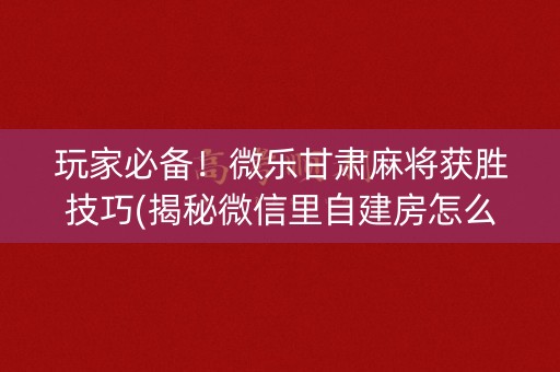 玩家必备！微乐甘肃麻将获胜技巧(揭秘微信里自建房怎么赢)