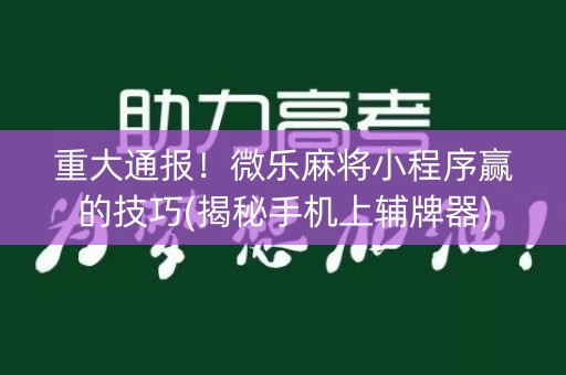 重大通报！微乐麻将小程序赢的技巧(揭秘手机上辅牌器)