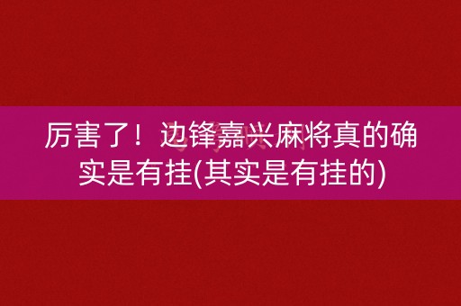 厉害了！边锋嘉兴麻将真的确实是有挂(其实是有挂的)