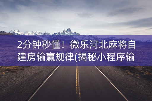 2分钟秒懂！微乐河北麻将自建房输赢规律(揭秘小程序输赢规律)
