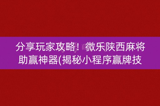 分享玩家攻略！微乐陕西麻将助赢神器(揭秘小程序赢牌技巧)