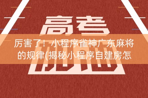 厉害了！小程序雀神广东麻将的规律(揭秘小程序自建房怎么赢)