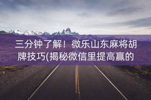 三分钟了解！微乐山东麻将胡牌技巧(揭秘微信里提高赢的概率)