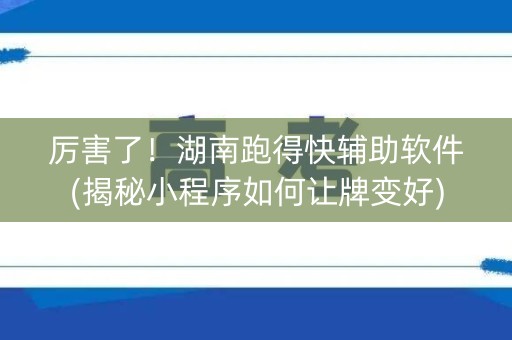 厉害了！湖南跑得快辅助软件(揭秘小程序如何让牌变好)
