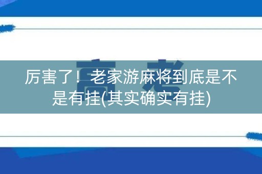 厉害了！老家游麻将到底是不是有挂(其实确实有挂)