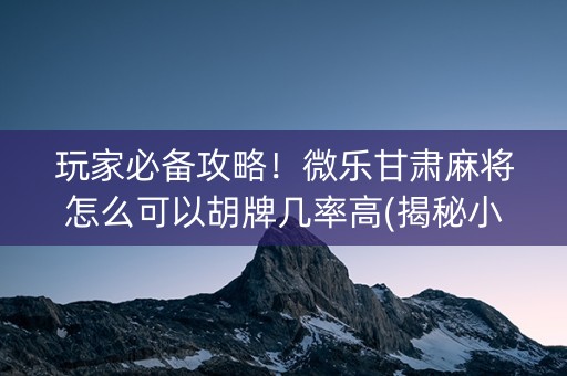 玩家必备攻略！微乐甘肃麻将怎么可以胡牌几率高(揭秘小程序输赢规律)