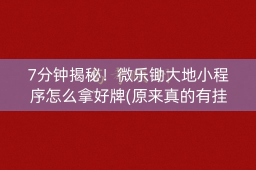 7分钟揭秘！微乐锄大地小程序怎么拿好牌(原来真的有挂)