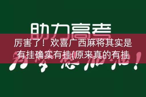厉害了！欢喜广西麻将其实是有挂确实有挂(原来真的有挂)