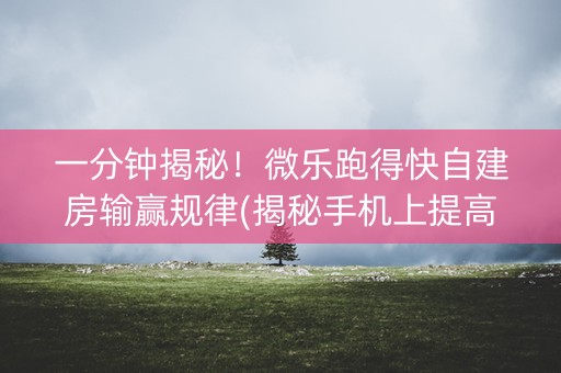 一分钟揭秘！微乐跑得快自建房输赢规律(揭秘手机上提高胜率)