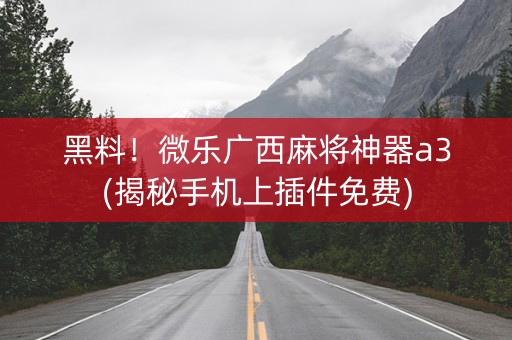 黑料！微乐广西麻将神器a3(揭秘手机上插件免费)