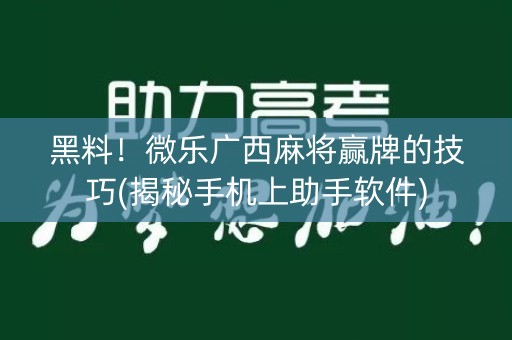 黑料！微乐广西麻将赢牌的技巧(揭秘手机上助手软件)