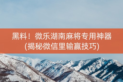 黑料！微乐湖南麻将专用神器(揭秘微信里输赢技巧)