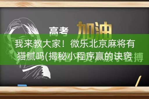 我来教大家！微乐北京麻将有猫腻吗(揭秘小程序赢的诀窍)