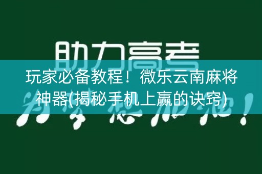 玩家必备教程！微乐云南麻将神器(揭秘手机上赢的诀窍)
