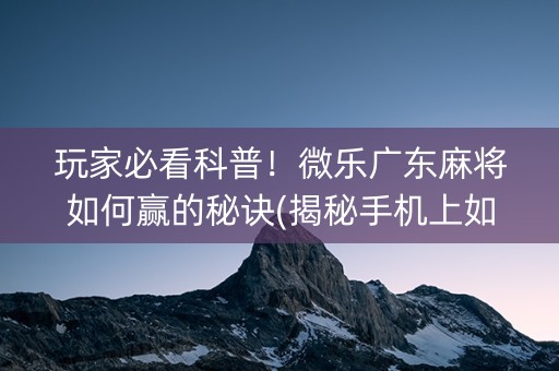 玩家必看科普！微乐广东麻将如何赢的秘诀(揭秘手机上如何让牌变好)