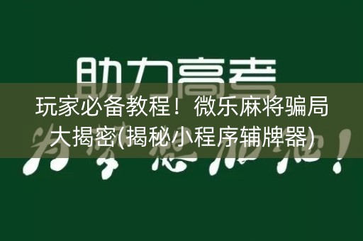 玩家必备教程！微乐麻将骗局大揭密(揭秘小程序辅牌器)