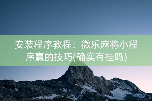 安装程序教程！微乐麻将小程序赢的技巧(确实有挂吗)